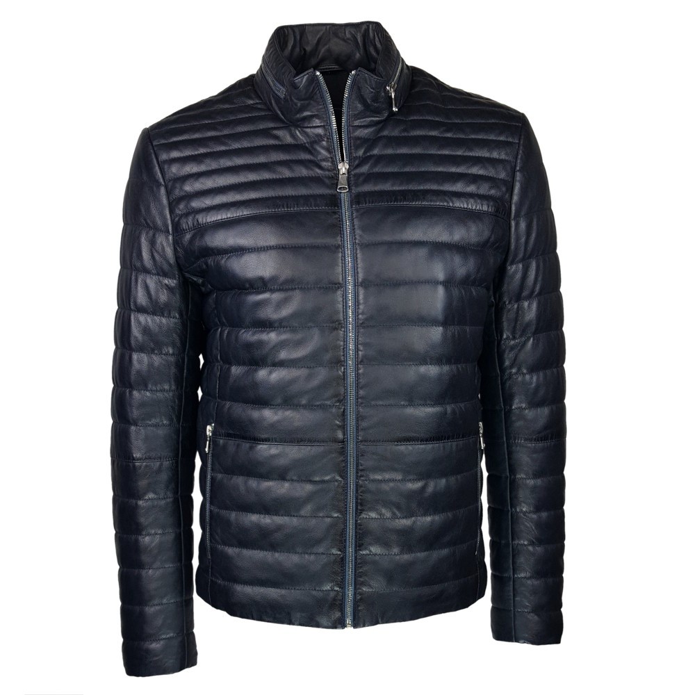 doudoun –blouson-en- cuir-bleu-nuit-matelasse-reykjavik-face