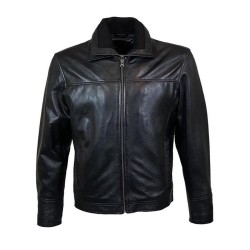 Blouson cuir Amigo Black vue face avec écharpe