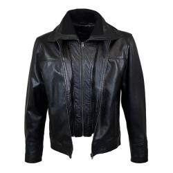 Blouson cuir Amigo Black vue face  ouve avec écharpe