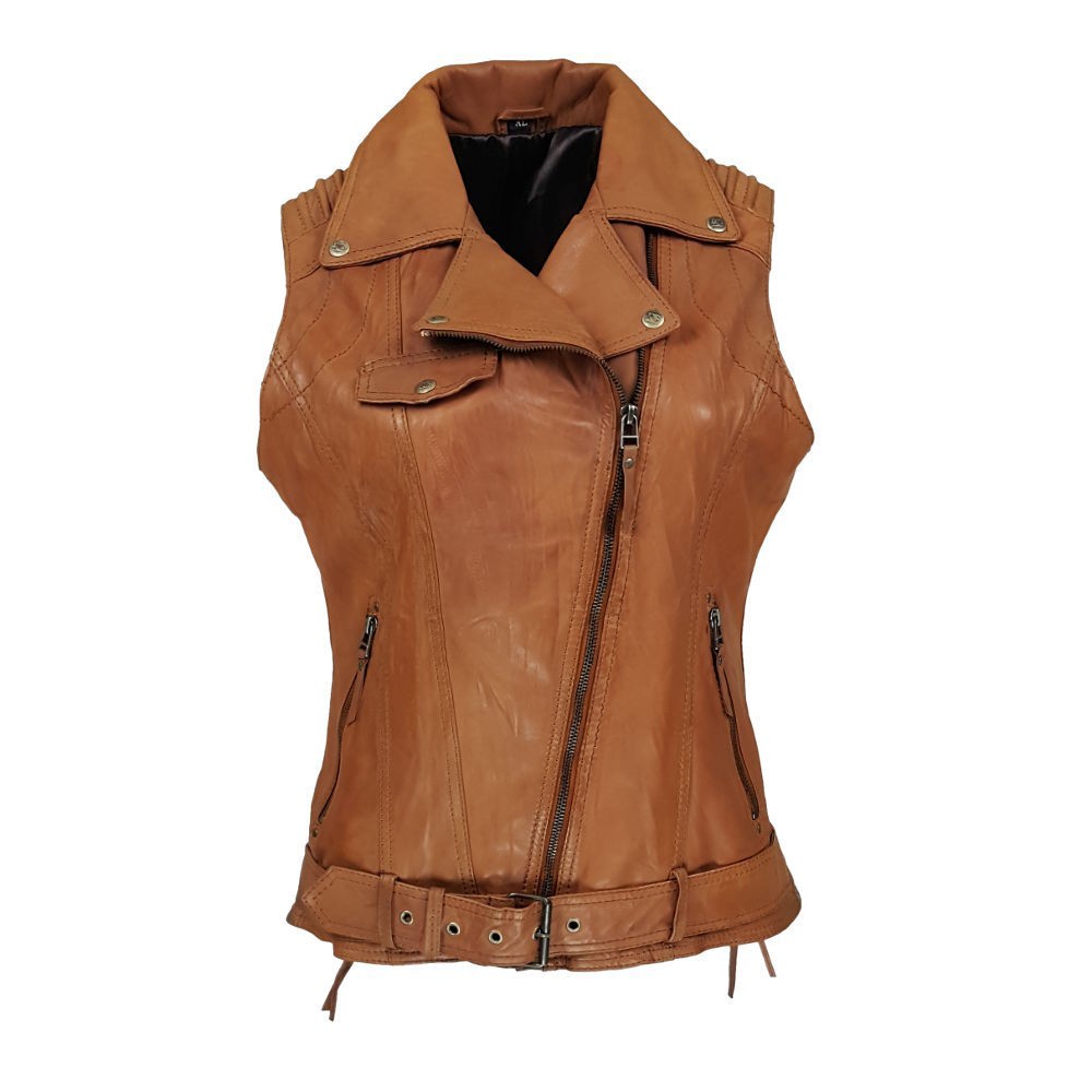 gilet sans manche en cuir femme