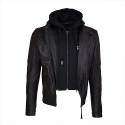 blouson cuir homme vue de face capuche ouverte