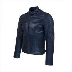 blouson homme  cuir col rond style motard prima mat vue de profil