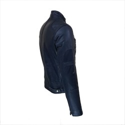 blouson homme  cuir col rond style motard prima mat vue de cote inverse