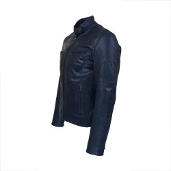 blouson homme  cuir col rond style motard prima mat vue de tiers