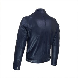 blouson homme  cuir col rond style motard prima mat vue de trois tiers