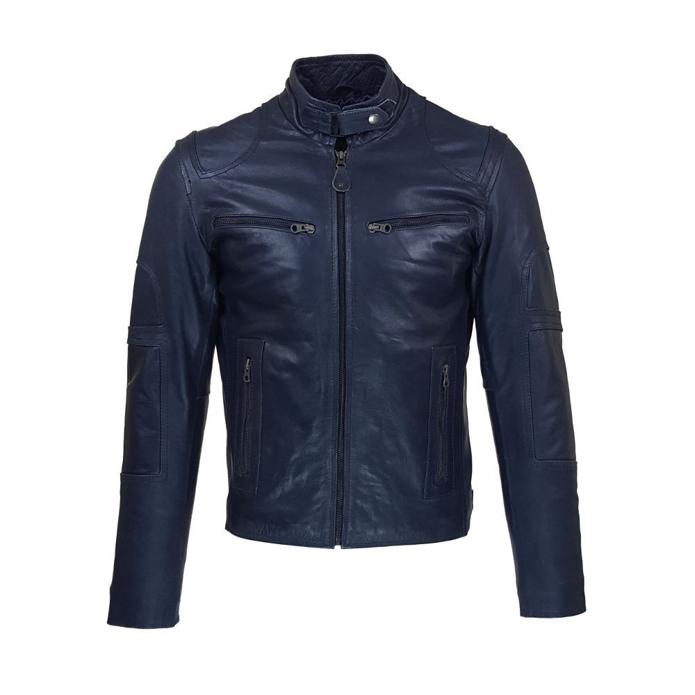 blouson homme  cuir col rond style motard prima mat vue de face